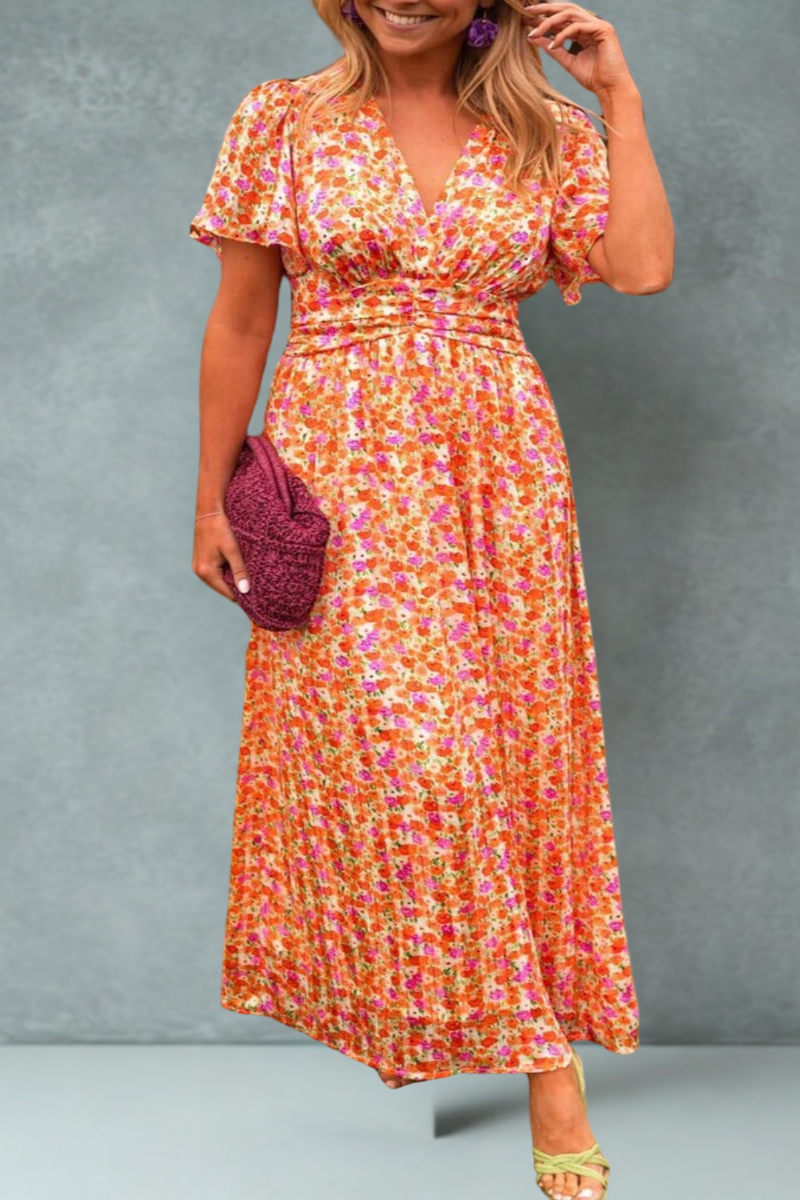 KYNAVA – MAXI SUKIENKA Z DEKOLTEM W SZCZYT I KWIATOWYM NADRUKIEM